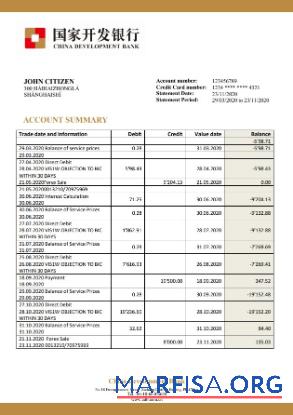 Downloadable China Development bank statement word sample